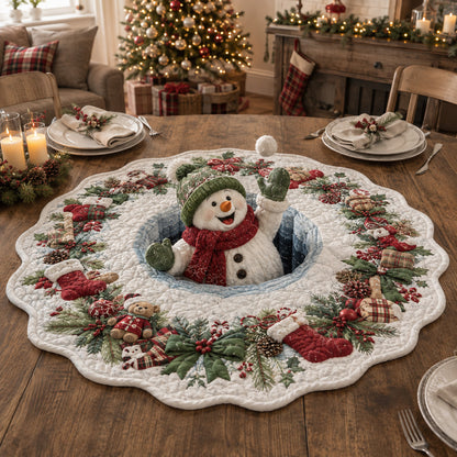 Joyful Pine Snowman Custom Shape Quilted Table Topper SN0HH0120