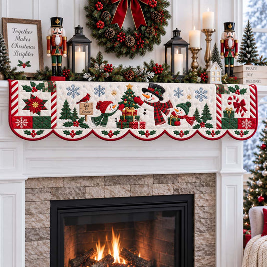 Joyful Snowman Gathering Quilted Mantel Scarf SN0HH0365