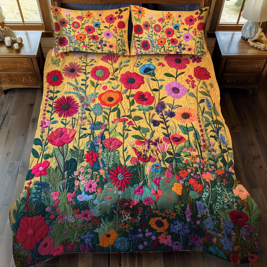 Kaleidoscopic Flowers 3-Piece Quilted Bedding Set NCU0VL389