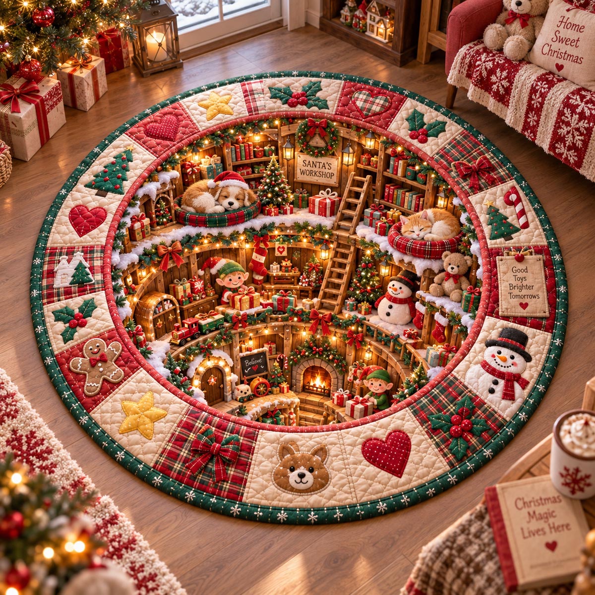 Kawaii Christmas Town Quilted Round Mat SN0DV831