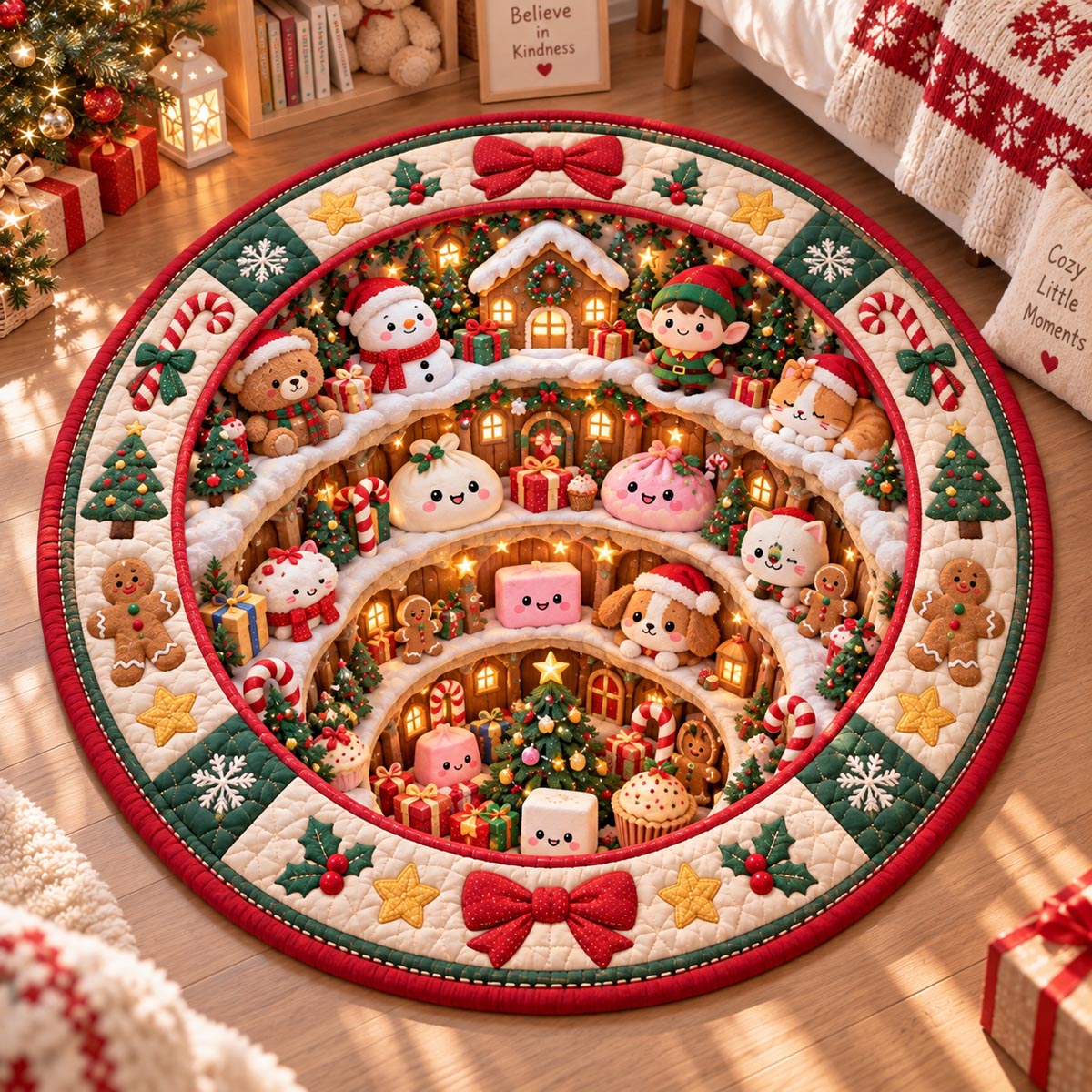 Kawaii Christmas Village Quilted Round Mat SN0DV806