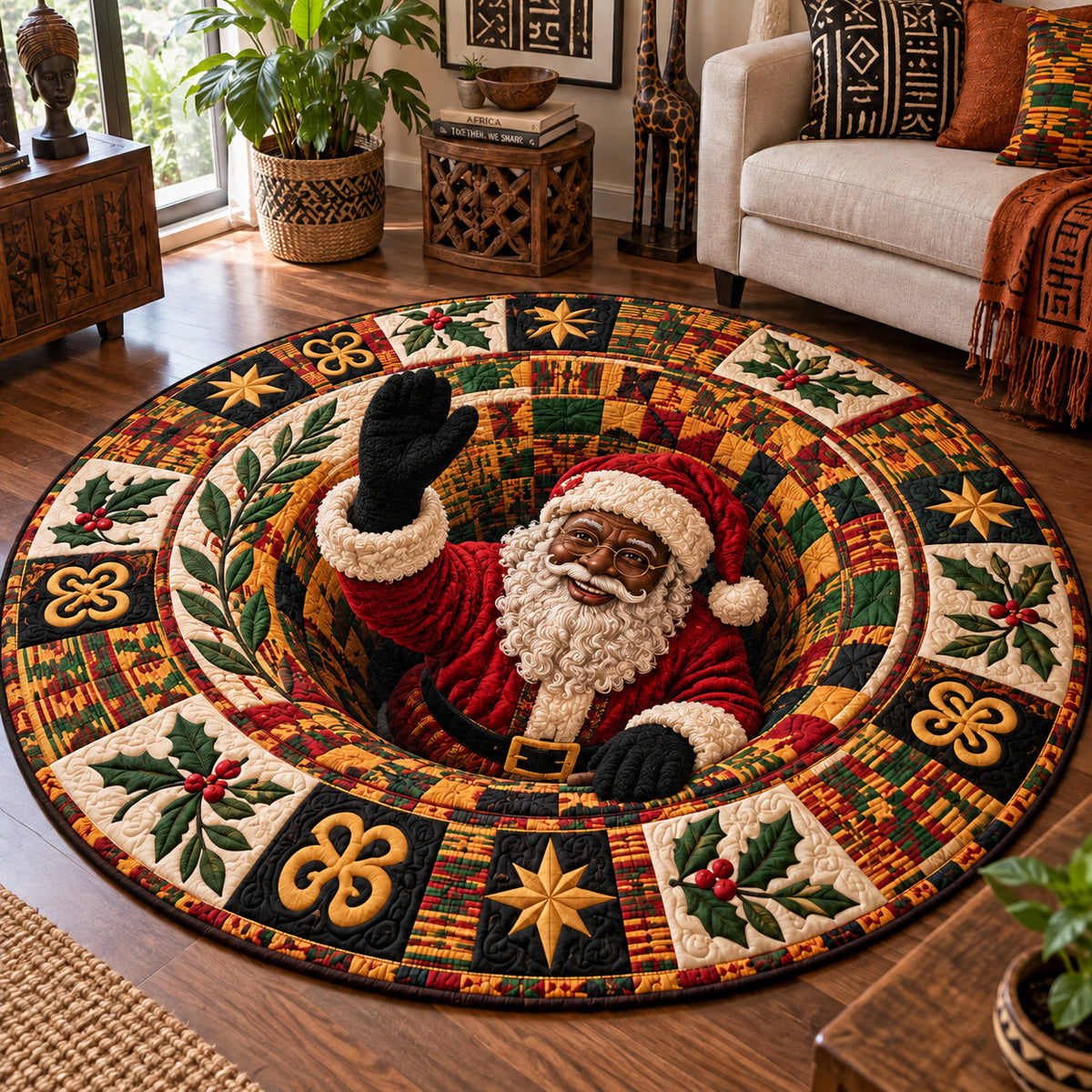 Kente Christmas Wonderland Quilted Round Mat SN0PT1170