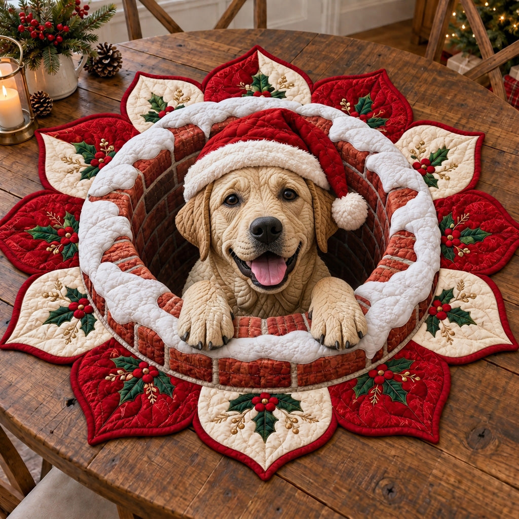 Santa Chimney Pups Custom Shape Quilted Table Topper NCU0SN004