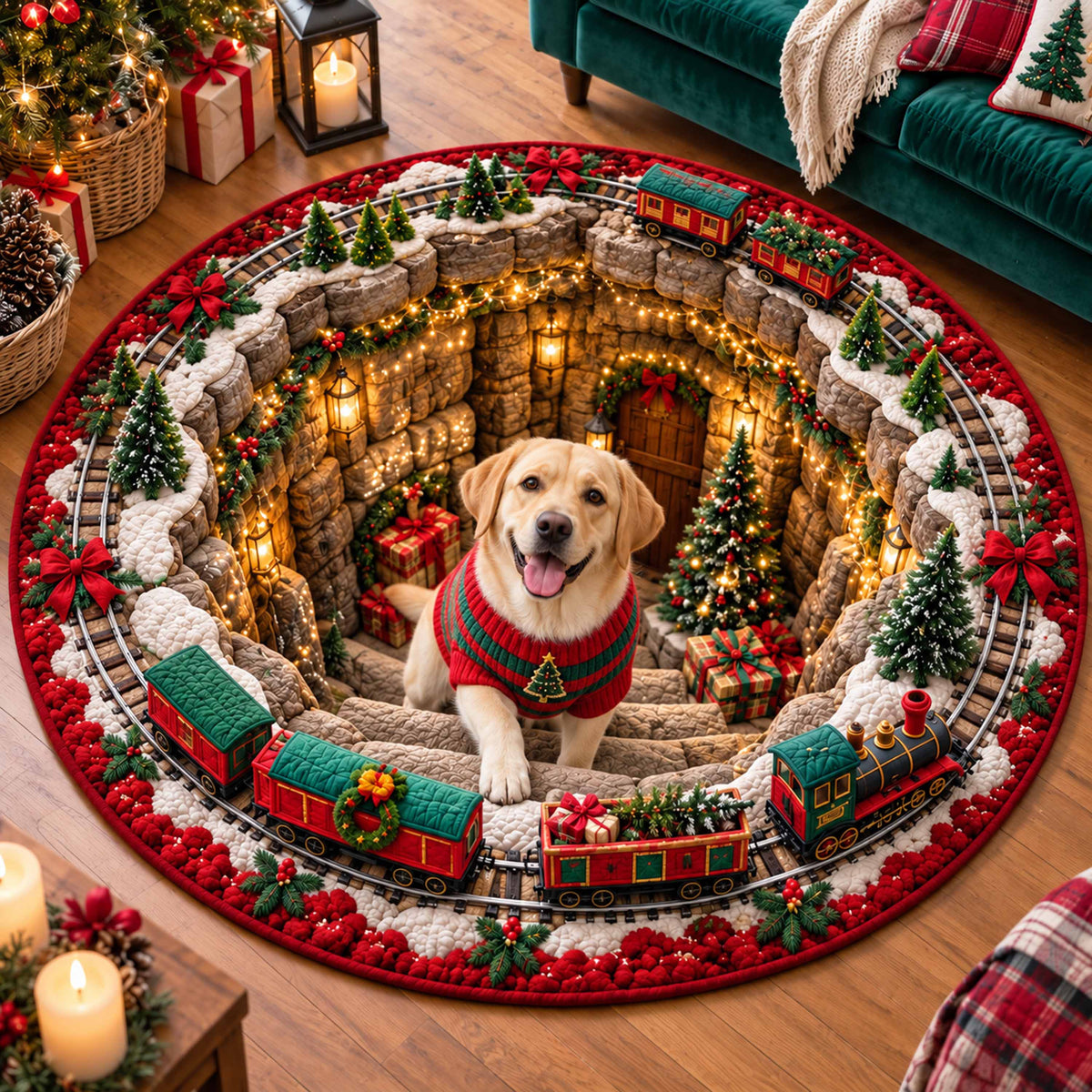 Puppy Christmas Wishes Quilted Round Mat NCU0SN008