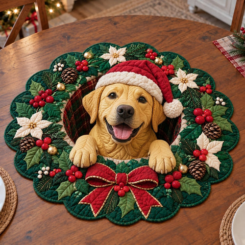 Labrador Christmas Wreath Custom Shape Quilted Table Topper SN0TV539