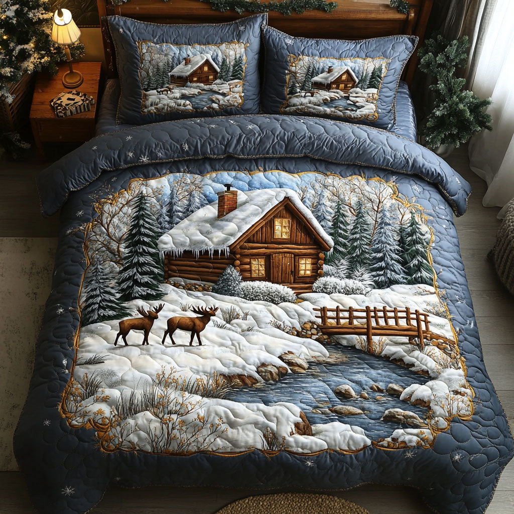 Lakeside Log Cabin 3-Piece Quilted Bedding Set NCU0DK3679