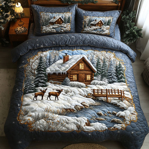Lakeside Log Cabin 3-Piece Quilted Bedding Set NCU0DK3679