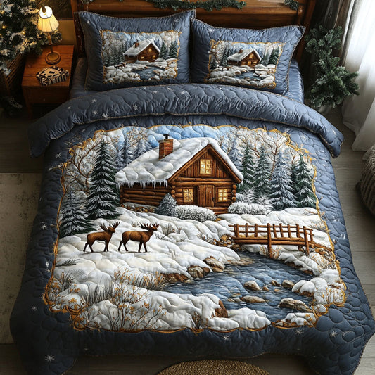 Lakeside Log Cabin 3-Piece Quilted Bedding Set NCU0DK3679