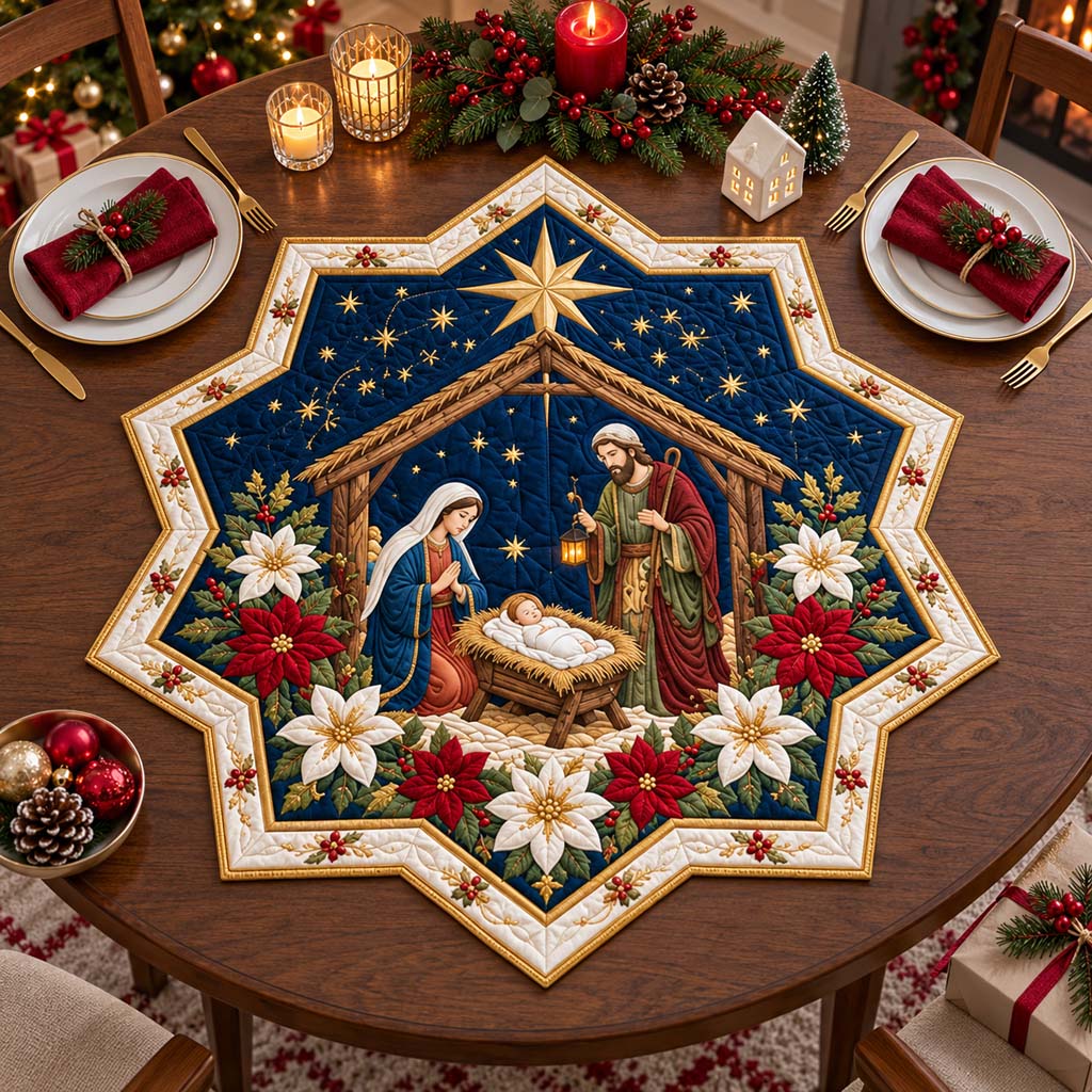 Lantern Nativity Glow Custom Shape Quilted Table Topper SN0HH0310