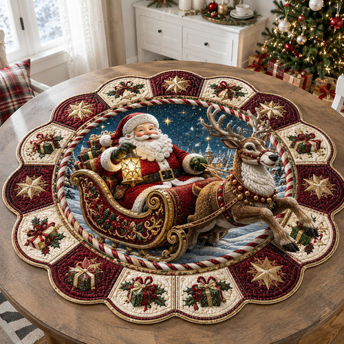 Lantern Santa Sleigh Custom Shape Quilted Table Topper SN0HH0143