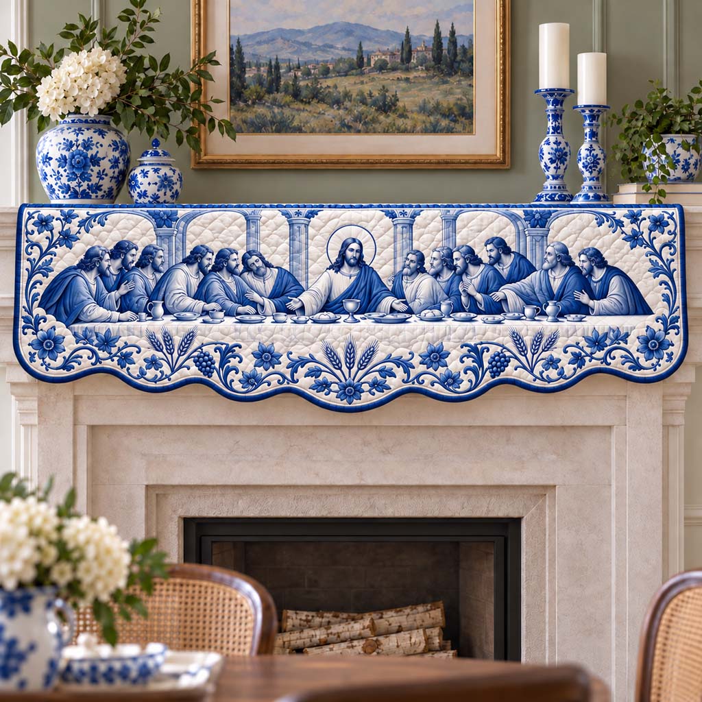 Last Supper Delft Quilted Mantel Scarf SN0HH0997
