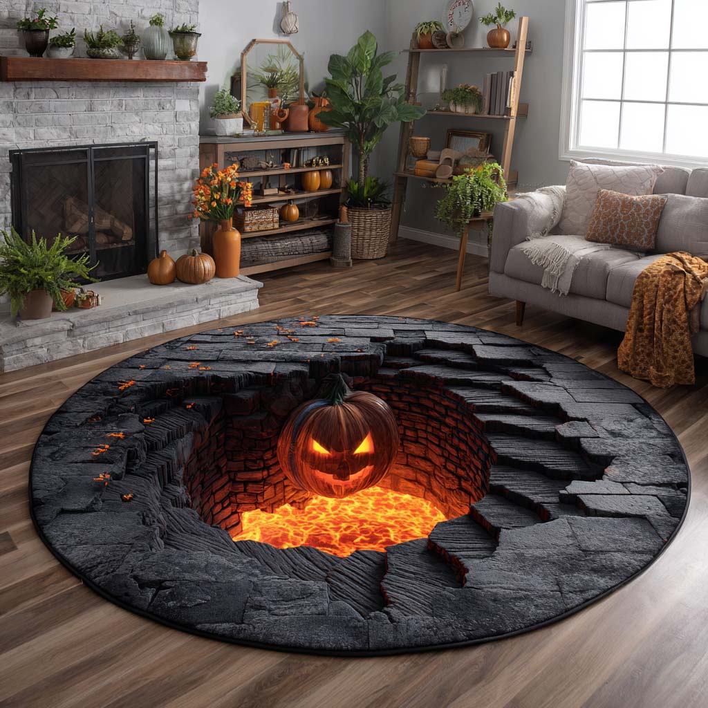 Lava Pit Pumpkin Quilted Round Mat NCU0XD931