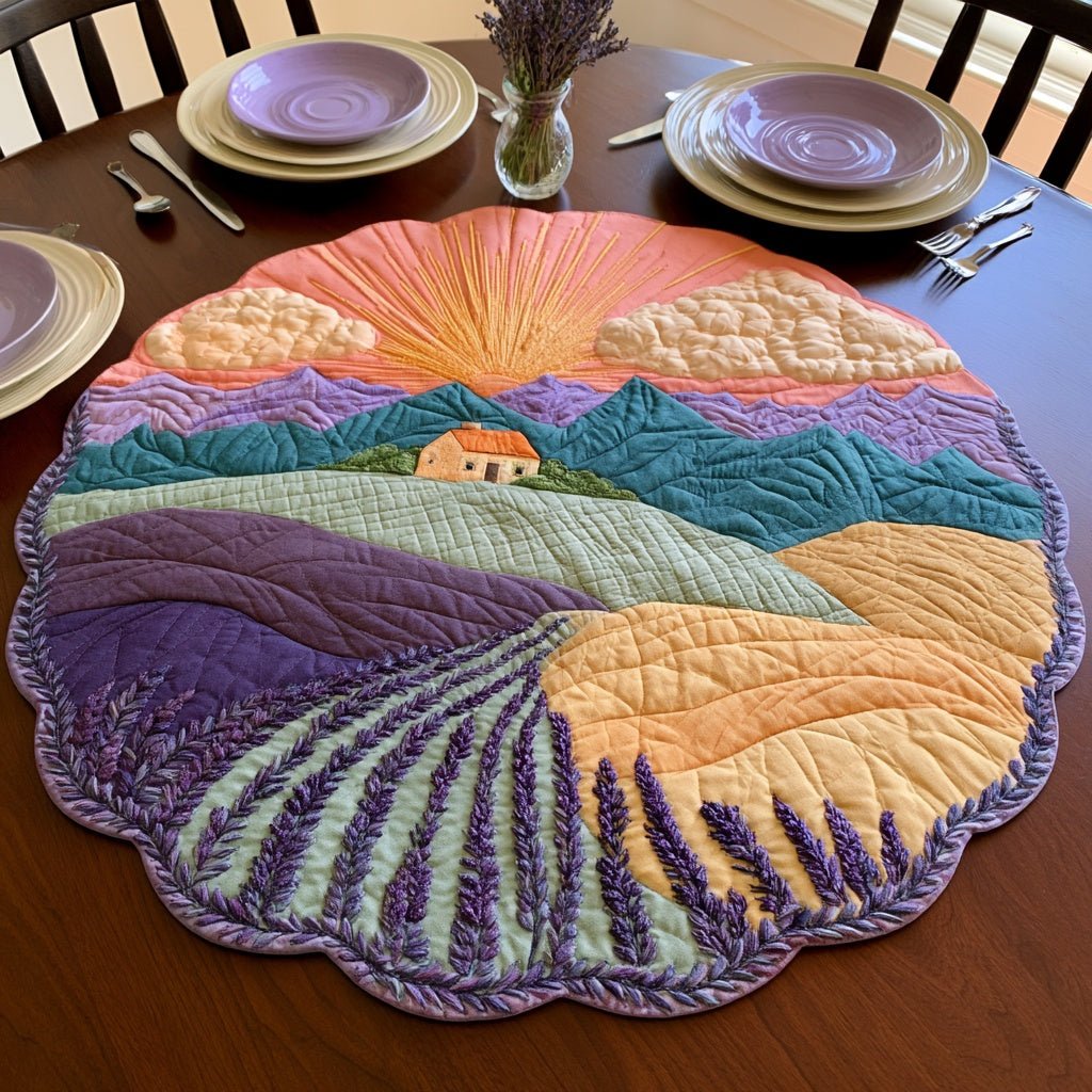 Lavender Farm Custom Shape Quilted Table Topper NCU0LV263