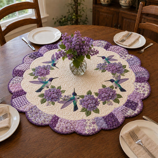 Lavender Hummingbird Wreath Custom Shape Quilted Table Topper SN0DV503