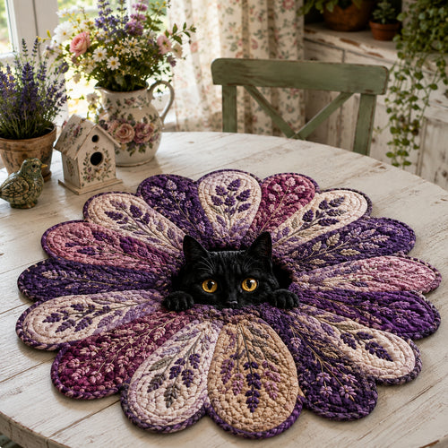 Lavender Petal Cat Custom Shape Quilted Table Topper SN0DV231