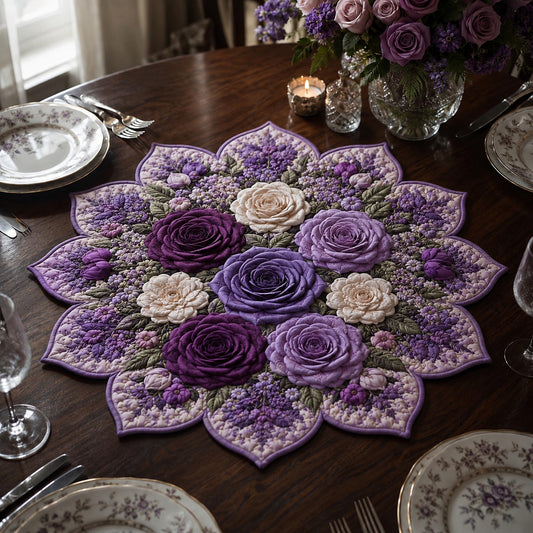 Lavender Rose Wreath Custom Shape Quilted Table Topper SN0DV471