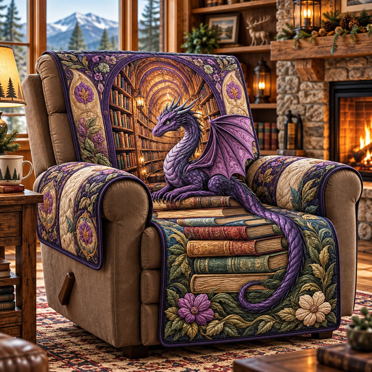 Lavender Stack Dragon Quilted Sofa Cover SN0PT1434