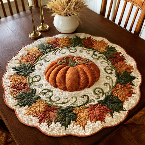 Leafy Gourd Custom Shape Quilted Table Topper NCU0LV163