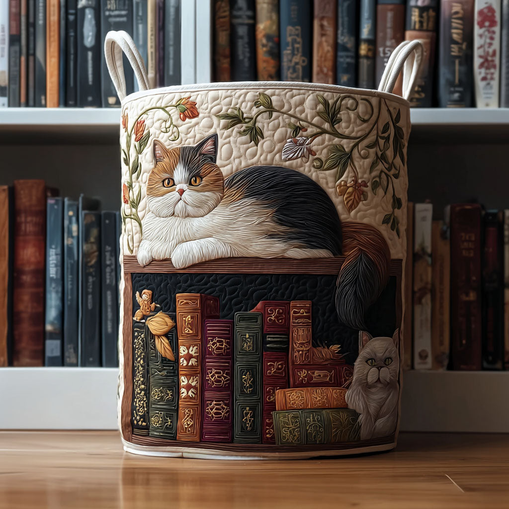 Library Cat Quilted Laundry Basket NCU0PTT1381