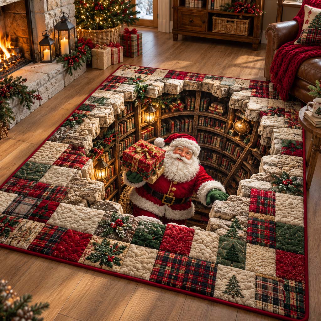 Library Patchwork Santa Area Rug SN0HH1053