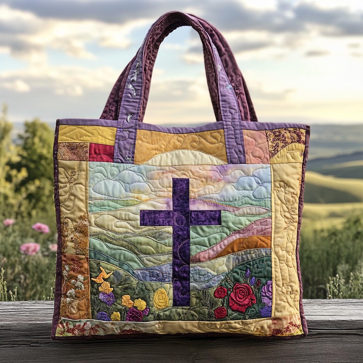 Lightbearer Cross Quilted Tote Bag NCU0PT8175