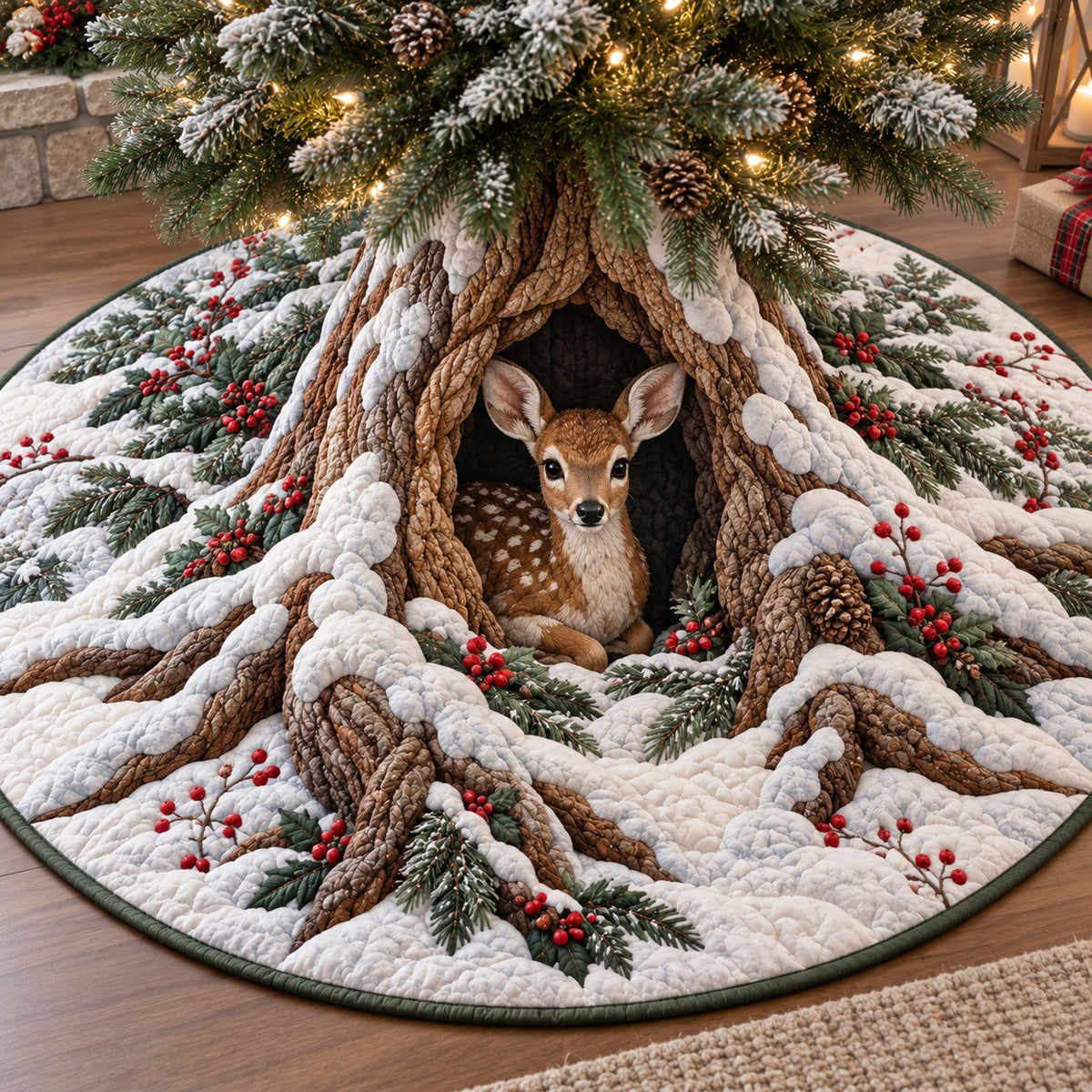 Little Fawn Snowy Hollow Quilted Tree Skirt SN0TV1058
