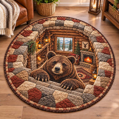 Log Cabin Brown Bear Quilted Round Mat SN0HH1061
