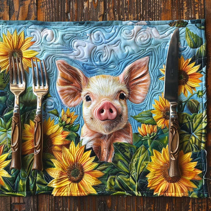 Lovely Pig Sunflowers Quilted Placemat NCU0TL042