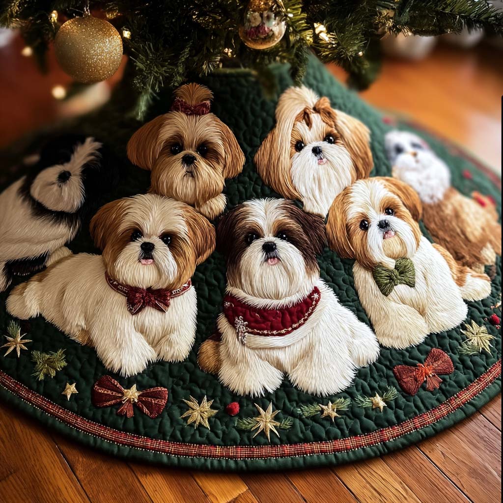 Lovely Shih Tzu Christmas Quilted Tree Skirt NCU0DK10723