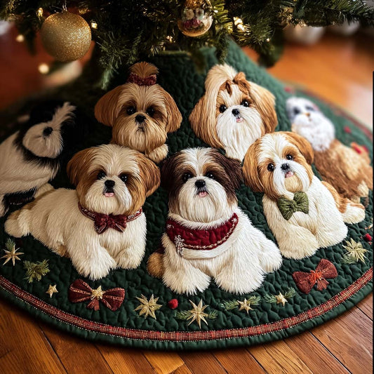 Lovely Shih Tzu Christmas Quilted Tree Skirt NCU0DK10723
