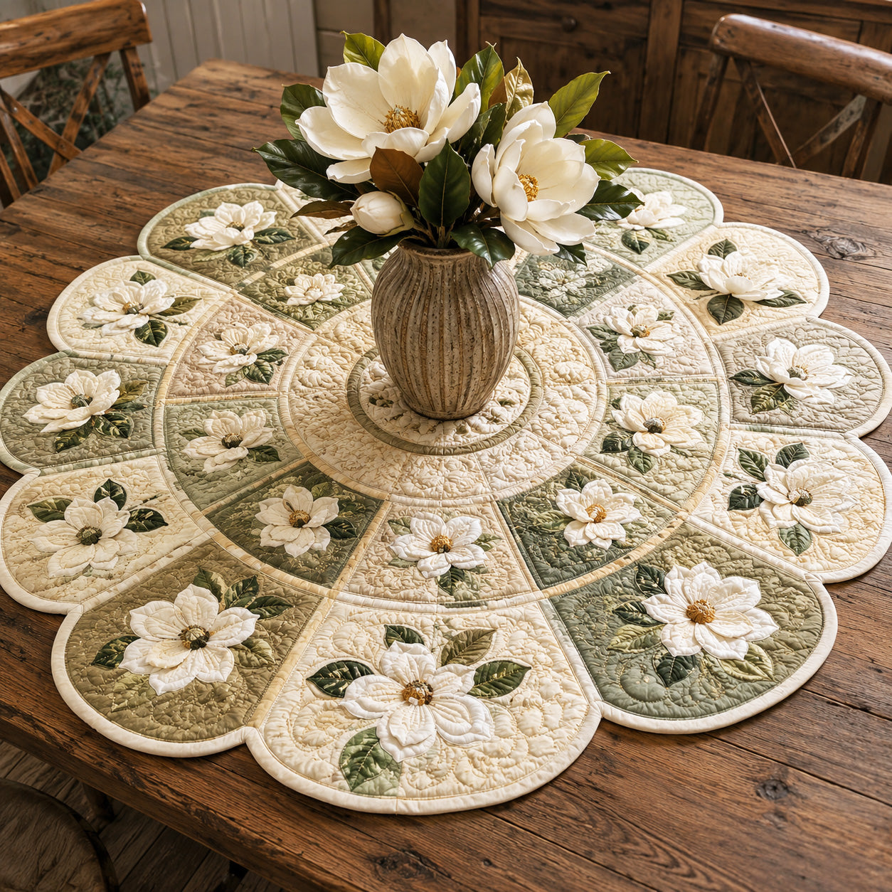 Magnolia Garden Custom Shape Quilted Table Topper SN0TV084