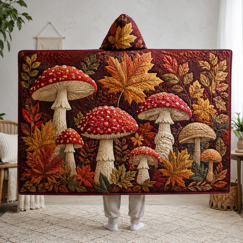 Maple Crimson Mushroom Quilted Hooded Blanket SN0HH0045