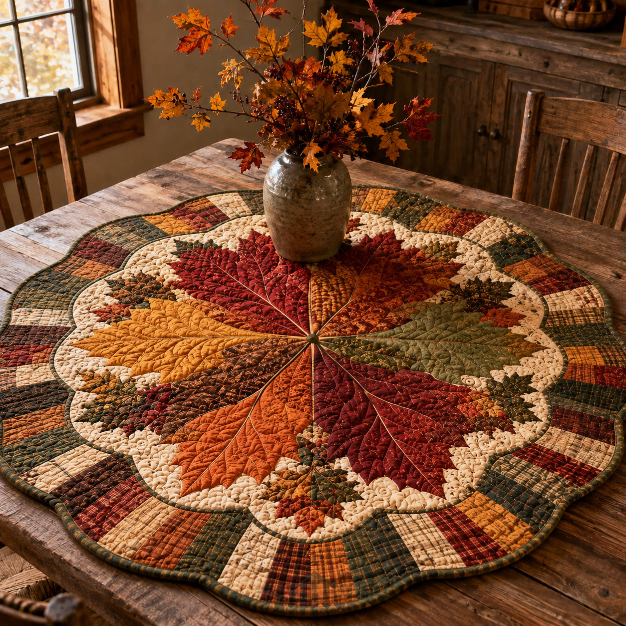 Maple Mosaic Custom Shape Quilted Table Topper SN0TV064