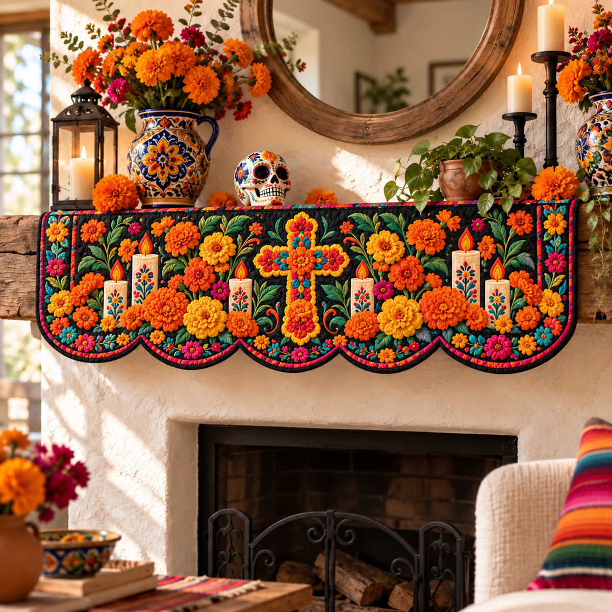 Marigold Candle Garden Quilted Mantel Scarf SN0DV621