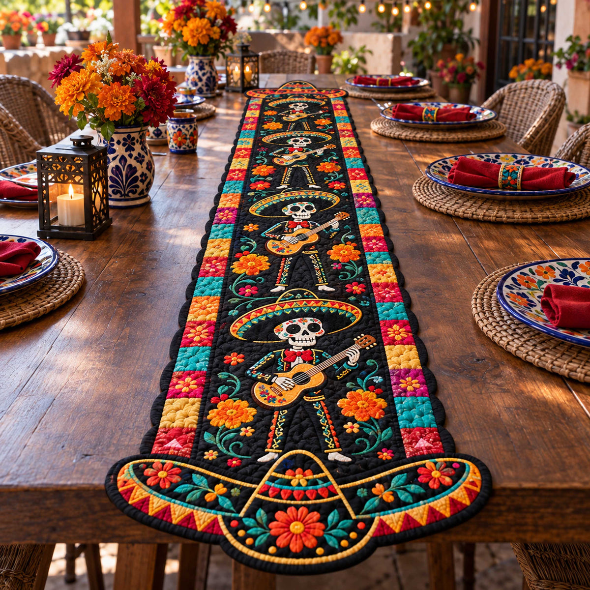 Marigold Celebration Custom Shape Quilted Table Runner SN0TD698