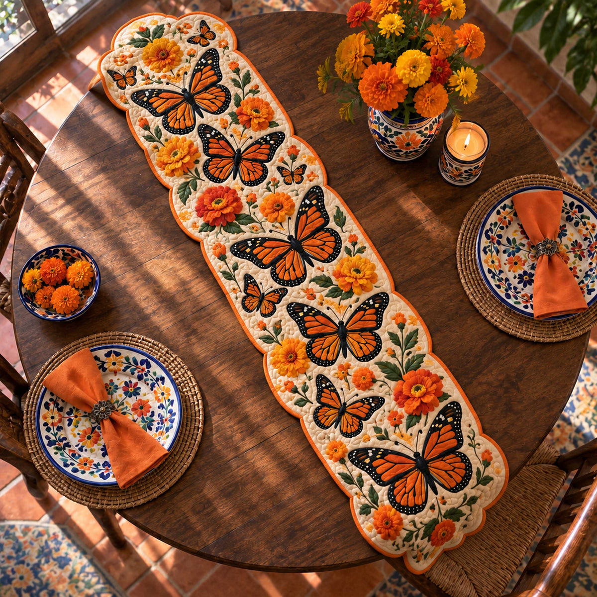 Marigold Memories Custom Shape Quilted Table Runner SN0TD697