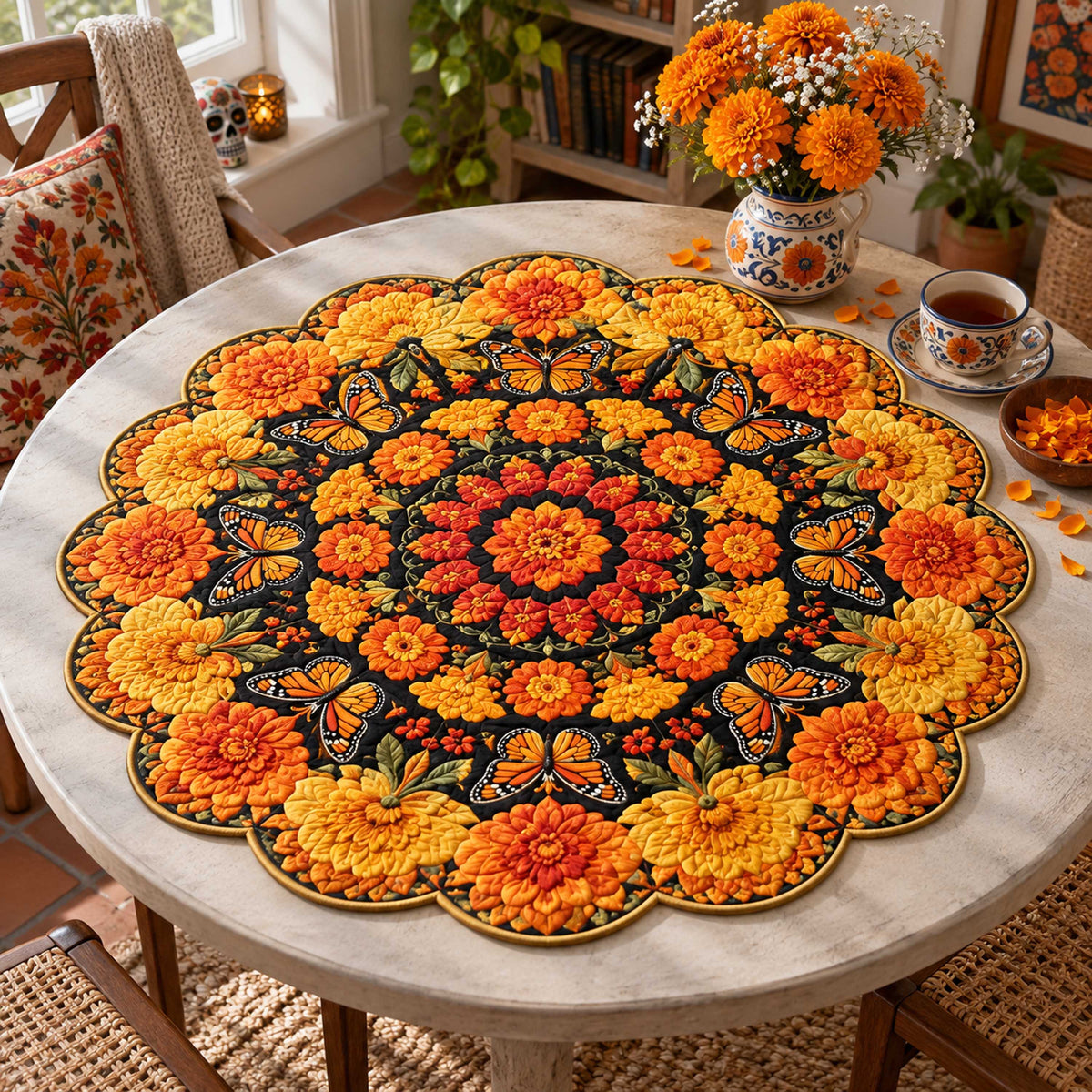 Marigold Memories Custom Shape Quilted Table Topper SN0TD667
