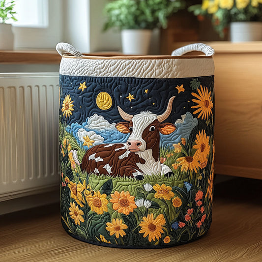 Meadow Cow Quilted Laundry Basket NCU0DDK896