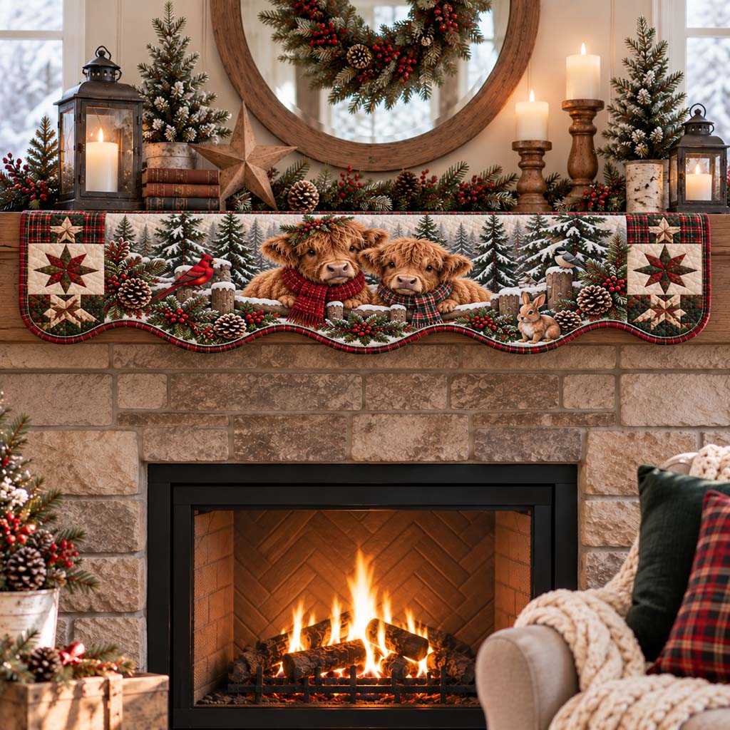 Meadowland Highland Calves Quilted Mantel Scarf SN0HH0461