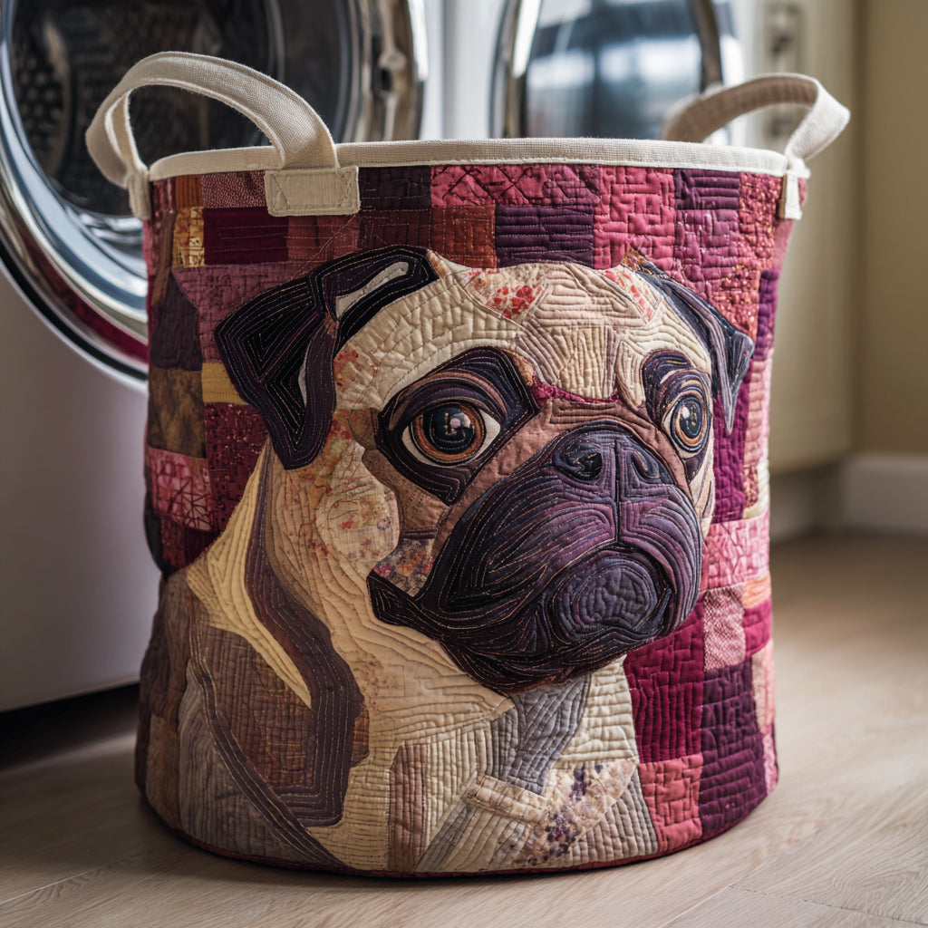 Melancholy Pug Quilted Laundry Basket NCU0HNH068