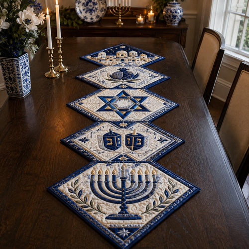 Menorah Celebration Custom Shape Quilted Table Runner SN0DV382