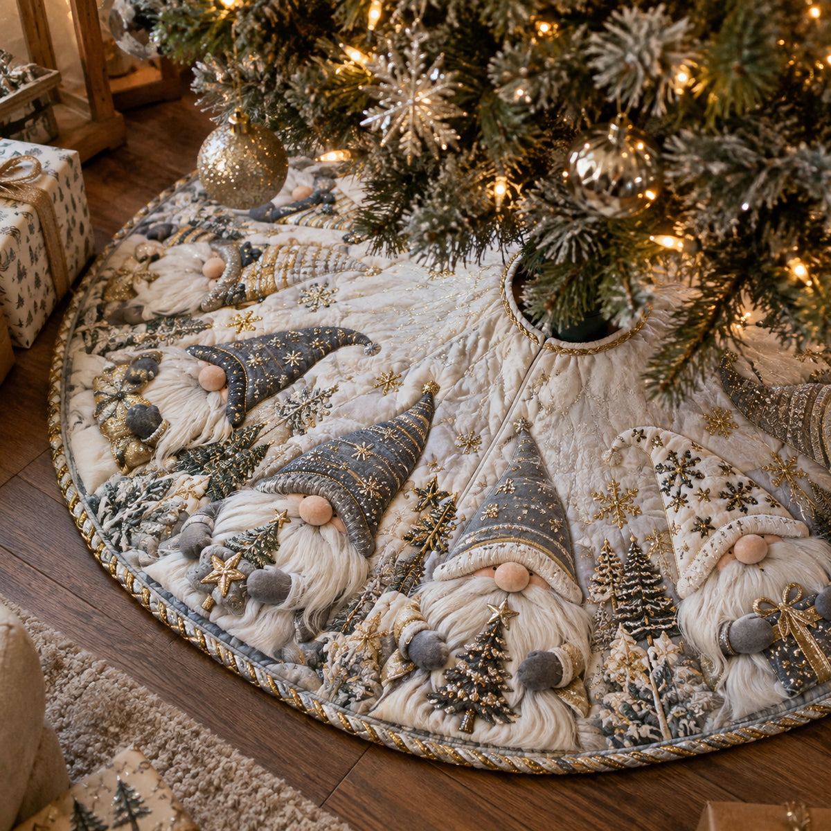 Merry Gnome Circle Christmas Quilted Tree Skirt SN0DV866