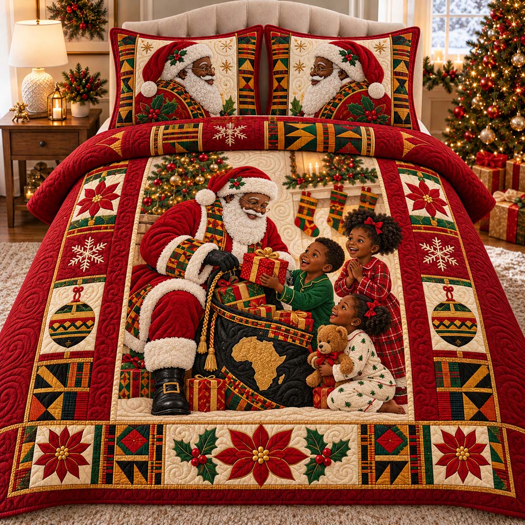 Merry Black Santa 3-Piece Quilted Bedding Set SN0HH0794