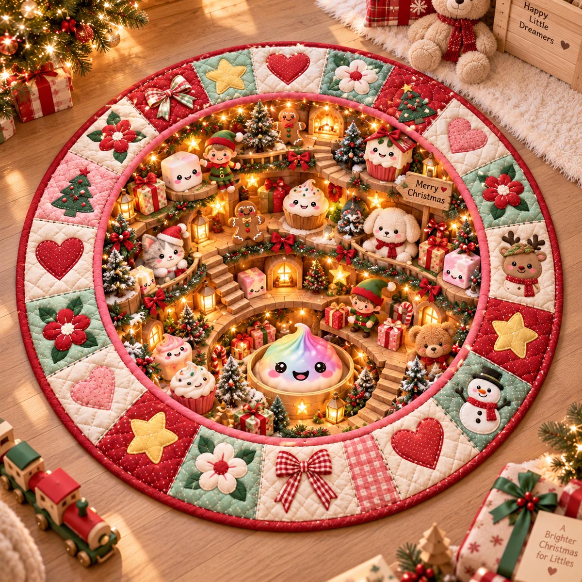 Merry Candy Village Quilted Round Mat SN0DV810