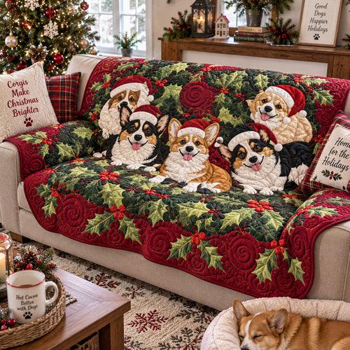 Merry Corgi Christmas Quilted Sofa Cover SN0PT1318