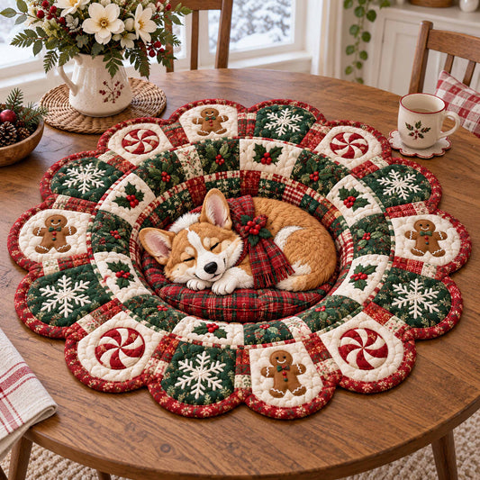 Merry Corgi Custom Shape Quilted Table Topper SN0TD856