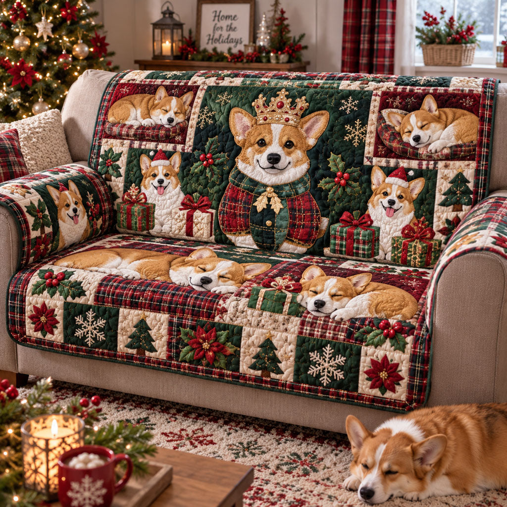 Merry Corgi Moments Quilted Sofa Cover SN0PT1319