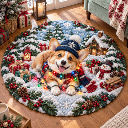 Merry Corgi Quilted Round Mat SN0TD829