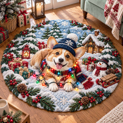 Merry Corgi Quilted Round Mat SN0TD829