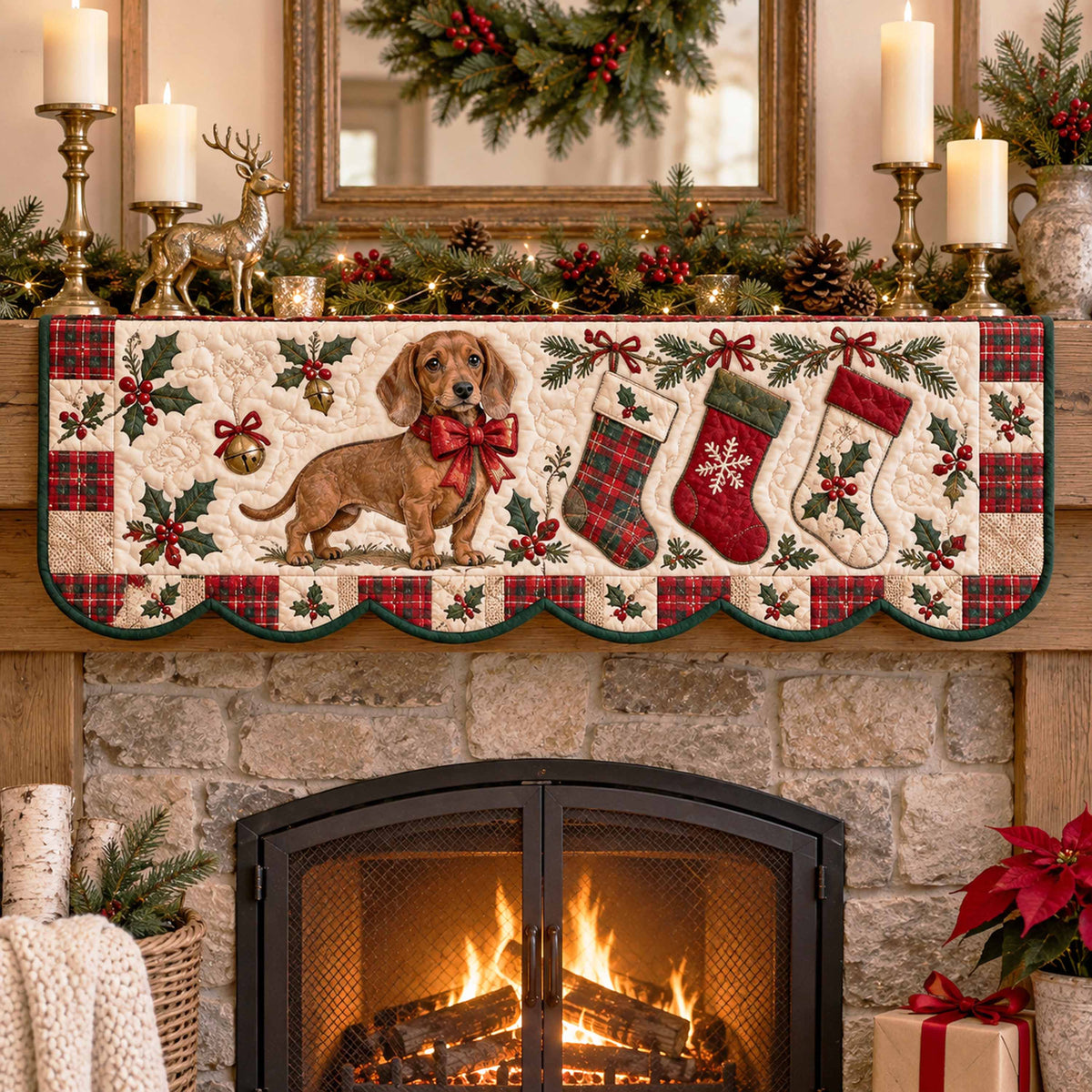 Merry Dachshund Quilted Mantel Scarf SN0TD782